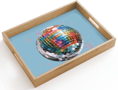 Dienblad hout 40x30 cm - Schootdienblad - Discobal - Glinsterende sterren - Regenboog - Borrelplank rechthoek - Plateau dienbladen