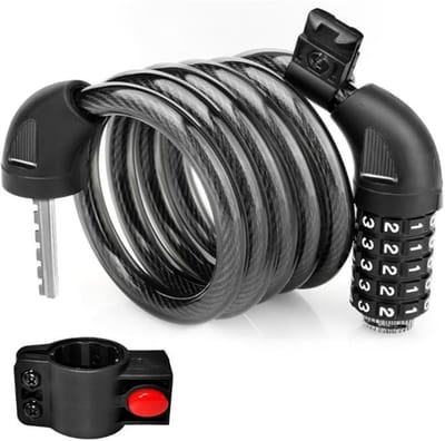 GELLDG Fietskabelslot - Kabelslot met 5-cijferige Code - 120x1,2cm Anti-Diefstal Fietsenhangslot - Geschikt voor Fiets, E-bike en Bromfiets - Metaal Constructie - Inclusief Montagehouder