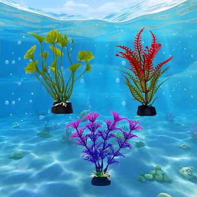 Realistische Kunstplanten voor Aquarium - 3 Stuks Kleine Plastic Planten in Groen, Paars en Rood - Decoratieve Waterplanten voor Visbak en Onderwaterlandschap