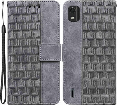 Coverup Hoesje - Geschikt voor Nokia C2 2E Hoesje - Coverup Geometric Book Case - Grijs