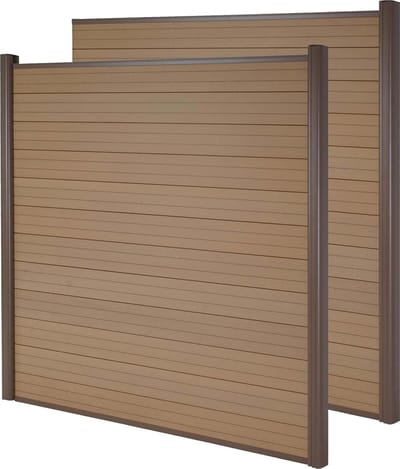 WPC privacyscherm Sarthe, windscherm, aluminium palen ~ set van 2, 3,75m teakhout