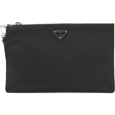 Prada Saffiano Email Driehoek Metaal Logo Make-uptas Heren Make-uptas Zwart 2NH006-064-F0002 Basic Set (Bag)