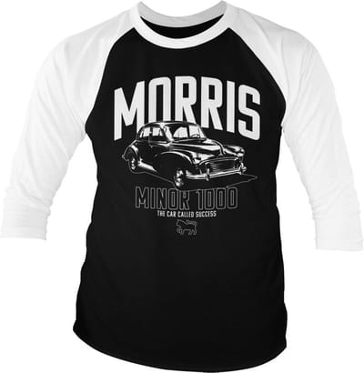 Morris Minor 1000 Base-ball T-shirt met 3/4-mouwen, witite-Black