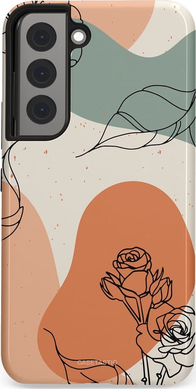 Casetastic hoesje geschikt voor Samsung Galaxy S22 - Dubbellaagse bescherming - Lijnenspel roos - Fashion Case - Saliegroen Perzik Zand
