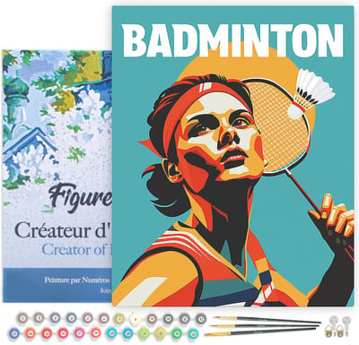 Figured'Art Schilderen op Nummer Volwassenen met lijst Sportaffiche Badminton- Handwerk acrylverf Kit DIY Compleet - 40x50cm Canvas al ingelijst