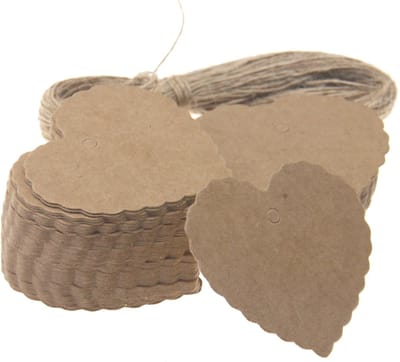 Store_8 - Hartvormige Tags - Kraftpapier Labels - Perfect voor Cadeaus - Bruin - Mini Wenskaarten - 100 Stuks - Geschikt voor Kledinglabels
