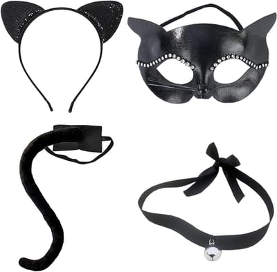 Complete 4-delige kattenkostuum set voor kinderen en volwassenen - Halloween, carnaval, cosplay met dierenoren en accessoires