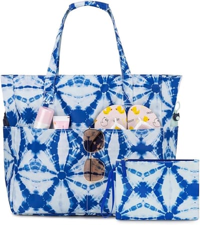 Strandtas XXL met ritssluiting en nat vak, grote badtas, voor dames, familie, zwemtas, shoppertas met vakken