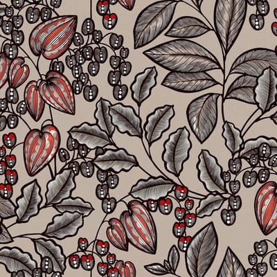 Bloemen behang Profhome 377543-GU vliesbehang glad met bloemen patroon mat bruin grijs rood zwart 5,33 m2