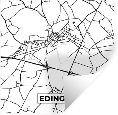 Muurstickers - Sticker Folie - België – Edingen – Stadskaart – Kaart – Zwart Wit – Plattegrond - 100x100 cm - Plakfolie - Muurstickers Kinderkamer - Zelfklevend Behang XXL - Zelfklevend behangpapier - Stickerfolie