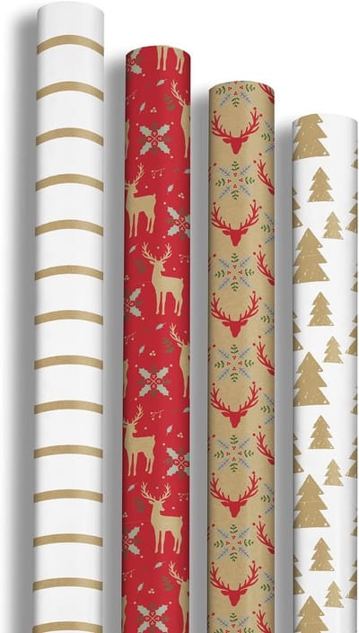 10 Rollen Kraft Cadeaupapier 'Lovely Home Red' - Kerst & Feestdagen Inpakpapier (50 Meter Totaal)