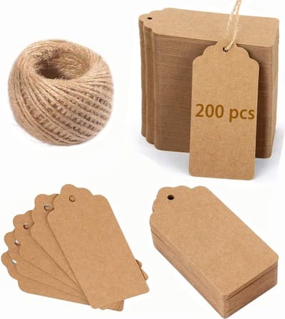 200 stuks + 20 meter henneptouw - Kraft Labels - Labels Voor Aan Cadeau - Labels - Labels Met Touw - Cadeau - feestversieringen - Berichtkaart DIY - bruin - 9*4.5cm