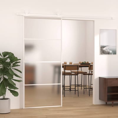 vidaXL - Schuifdeur - 90x205 - cm - mat - ESG-glas - en - aluminium - wit