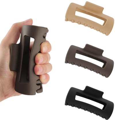 Haarspangen Dames, Matte Siliconen Haarclips Flexibel & Antislip, Rechthoekige Haarspelden voor Dik & Dun Haar, Sterke Grip in Zwart, Bruin & Khaki, 3-delig Set