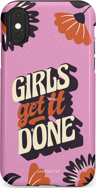 Casetastic hoesje geschikt voor Apple iPhone X / Apple iPhone XS - Dubbellaagse bescherming - Girls get it done - Fashion Case - Lila Donkergrijs Terracotta