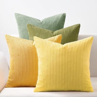 PromoHome kussenhoes set van 4 stuks 50x50 cm fluweelzacht corduroy materiaal gradiënt groen gestreept design decoratieve kussenslopen voor bank slaapkamer woonkamer balkon kindvriendelijk