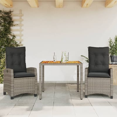 vidaXL - 3-delige - Tuinset - met - kussens - poly - rattan - grijs