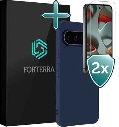 Hoesje Met 2x Screenprotector - Geschikt voor Google Pixel 9 Pro - Sterk & Shockproof - Telefoon Hoes - Back Cover - Siliconen Case - Donkerblauw