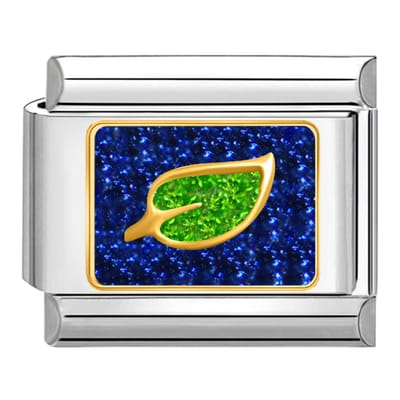 Quiges - Schakel - Bedel - 9mm - charms - Groen bladeren - Geschikt voor - armband - Schakelarmband - italy bedels armband