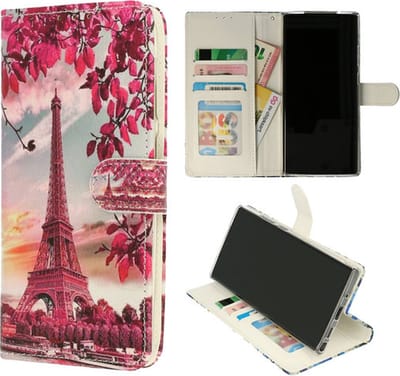 Cityhoesje - bookcase geschikt voor Samsung Note 10 Pasjeshouder Parijs roze
