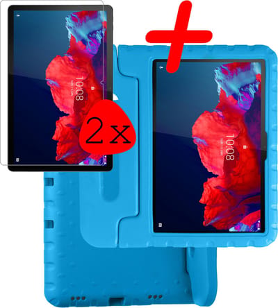 Hoesje Geschikt voor Lenovo Tab P11 Plus - Met 2x Screenprotector - Kinderhoes Shockproof Bumper - Kidsproof Case - Tablet Hoes - Kinder Hoes Cover - Blauw