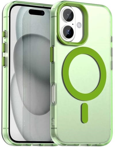MagSafe Compatibel Backcover Hoesje Geschikt voor Apple iPhone 16 - Groen & Semi-Transparant Design - Stijlvol & Goede Bescherming
