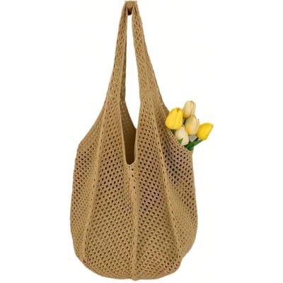 Sac tissé en fil de coton grande capacité décontracté nouveau sac en paille ajouré style paresseux sac à bandoulière sac de plage de vacances sac pour femme khaki multicolore