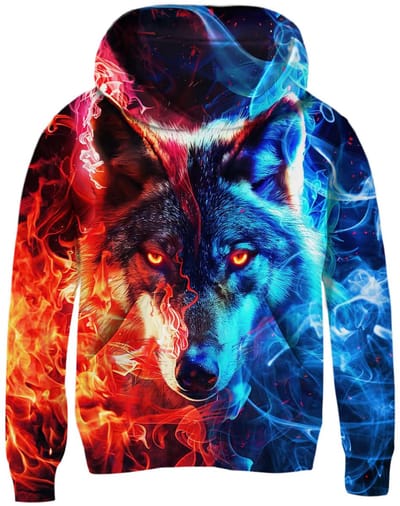 Jongens hoodie 3D wolf print lange mouw zak – Rood 7-8 jaar
