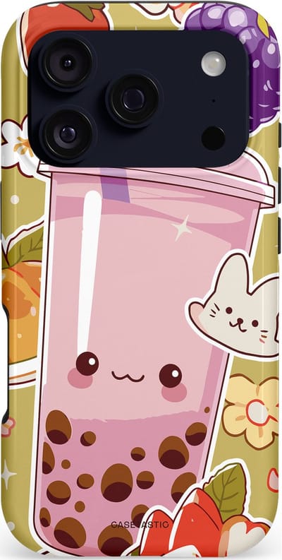 Casetastic hoesje geschikt voor Apple iPhone 17 Pro - MagSafe - Dubbellaagse bescherming - Roze Rode Kawaii Bubbletea Korea - Fashion Case - Goud Beige Lichtroze Perzik