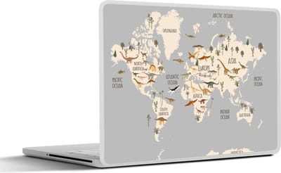 Laptop sticker - 10.1 inch - Wereldkaart - Kinderkamer - Dinosauriërs - Jongens - Meisjes - Kinderen - 25x18cm - Laptopstickers - Laptop skin - Cover