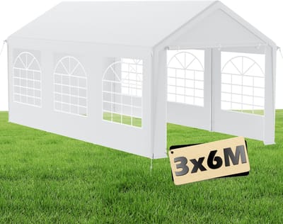 Premium partytent paviljoen met zijpanelen, waterdichte tuintent, grote tent, compacte tent, shelter, PE dak, 3 x 6 m - Wit
