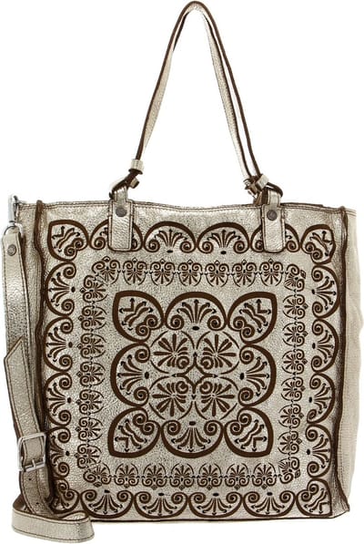 CATERINA LUCCHI Leren Schoudertas Peperomia Shopping Bag Platino + T / Cognac Goudkleurig