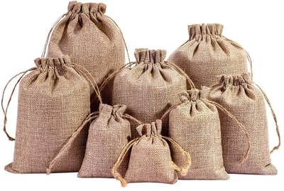 Dailygoods- Jute Zakjes 10 Stuks - Cadeauzakjes - Sieradenzakjes - Snoepzakjes - Stoffen Zakjes met Trekkoord - 17 x 23 cm - Duurzaam en Herbruikbaar
