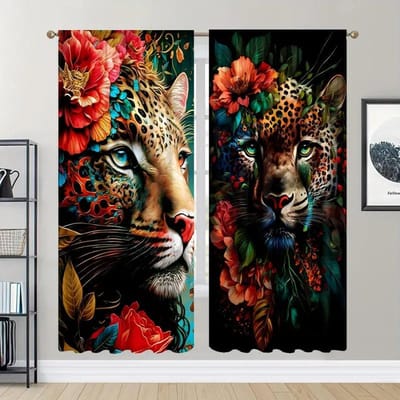 3D Geprint Roos Leeuw Tijger Wolf Dieren Schaduw Gordijn voor Kinder Woonkamer Slaapkamer Keuken Deur Hal Woondecoratie W50H160(CM)x2PCS&Grommet Top