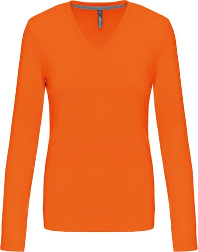 Kariban Dames t-shirt V-hals lange mouwen K382 - orange - 3XL