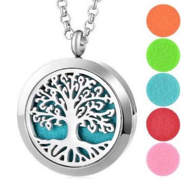 Geurketting Tree of Life met roots - Ketting met aroma therapie medaillon - Geur hanger met boom 25mm