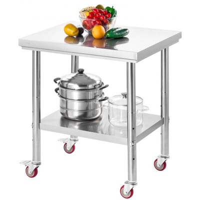VEVOR RVS werktafel/keukentafel (76 x 60 cm) voor voedselbereiding met wielen, voorbereidingstafel met verstelbare plank voor commerciële keukens, restaurants, hotels, garages en buitengebruik