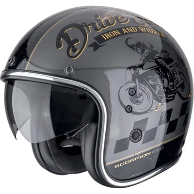 Scorpion Belfast Evo Drive Fast Zwart Grijs Goud Jethelm - Helm