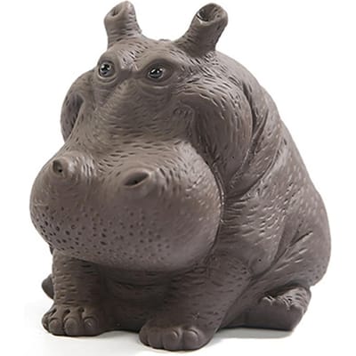 Nijlpaardbeeldje van paarse klei, keramiek, theehuisdiersculptuur, nijlpaardbeeldje, bureau-ornament voor theeservies gray