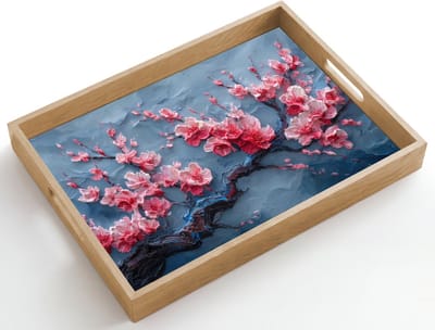 Dienblad hout 50x35 cm - Schootdienblad - Bloesem - Bloem - Roze - Tak - Borrelplank rechthoek - Plateau dienbladen