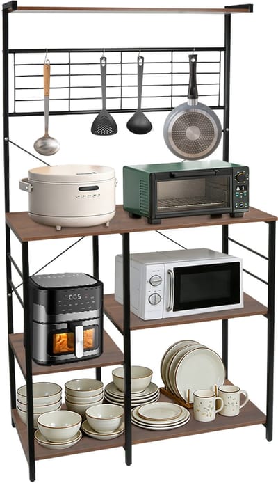 PIPIPOXER- Keukenkast – Keukenrek Staand – Magnetronkast – Apothekerskast – Organizer – Metaal – Hout – 90 x 40 x 168cm –Bruin