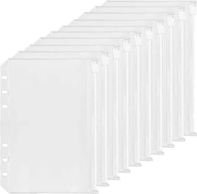 Pack of 10 A6 Budget Binders, 6 Holes, Money Binders, Organiser, Calendar, Document Folder, Money Binder, Tear-resistant, Wrinkle Resistant, Waterproof, Suitable for Binders, Notebooks, Zip