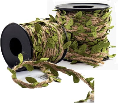 Groene Jute Touw met Bladeren - 2 Rollen van 20 Meter voor Bruiloft, Tuin en Huisdecoratie
