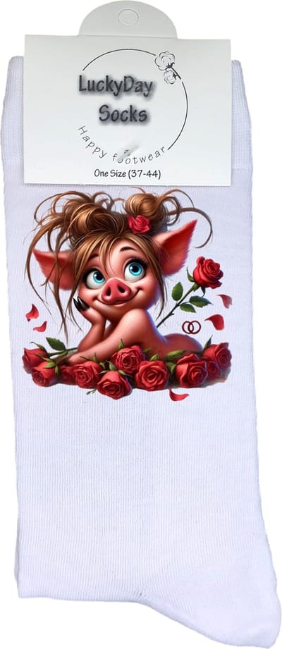 Varken - Opkikker - Grappige sokken - Valentijn cadeau - Verjaardag cadeau - Sint cadeau - Leuke sokken - Rozen - Verliefd - Vrolijke sokken - Cadeautje - Grappig cadeau - Bruiloft - Kerstcadeau - Vaderdag - Moederdag - Socks maken Happy - 37-44
