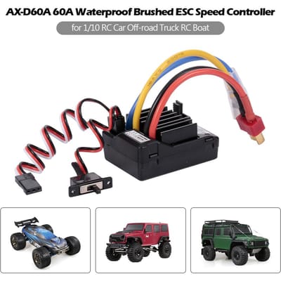 Contrôleur de vitesse ESC brossé étanche AX-D60A 60A pour voiture 1/10 RC noir