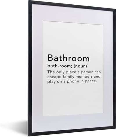 Fotolijst incl. Poster - Spreuken - Quotes - The only place a person can play on a phone in peace - Bathroom - Badkamer - 30x40 cm - Posterlijst
