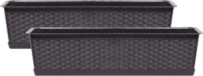 Prosperplast Kunststof plantenbak/bloembak Ratolla - 2x - rotan look - donkerbruin - 40 x 17 x 15 cm