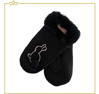 ATTREZZO® Handschoenen Kind - Wanten - One Size - Zwart - Konijn - extra warm!