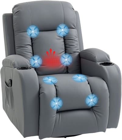 Homcom Massage Relaxstoel-Kunstleer, staal-99L x 82B x 103H cm-Lichtgrijs