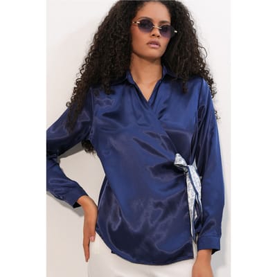 Dames Satin Strik-Voorkant Shirt